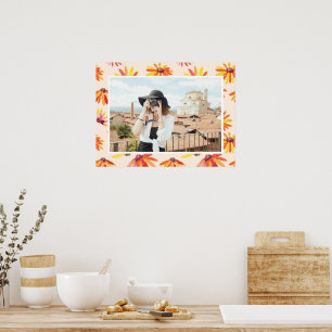 Modern Painted Orange Flowers Custom Photo Poster