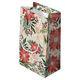 Modern Painted Poinsettia Christmas Holiday Party Small Gift Bag