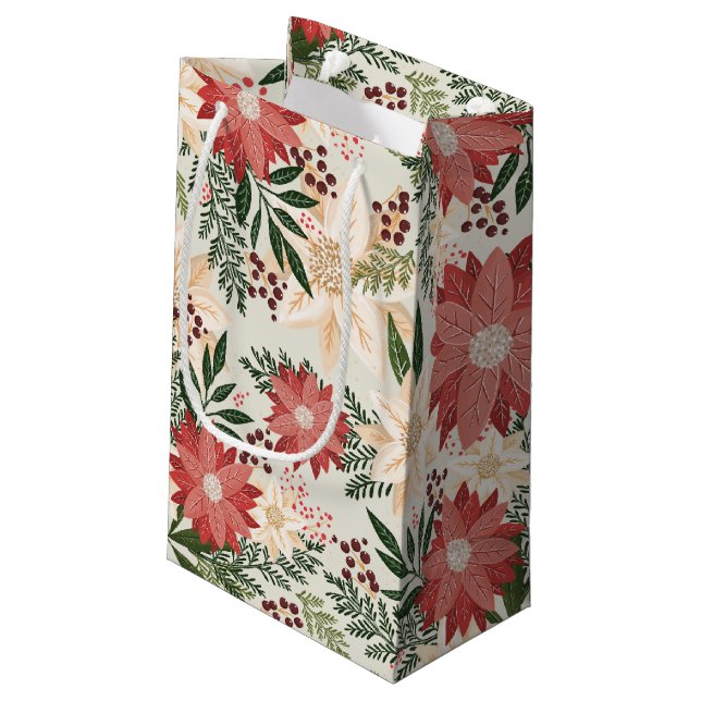Modern Painted Poinsettia Christmas Holiday Party Small Gift Bag (Back Angled)