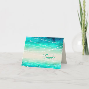 Modern painted sparkle sea photo thank you card