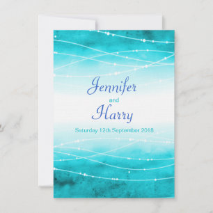 Modern painted sparkle seas blue wedding invite