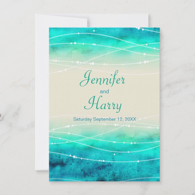 Modern painted sparkle seas wedding invite (Front)