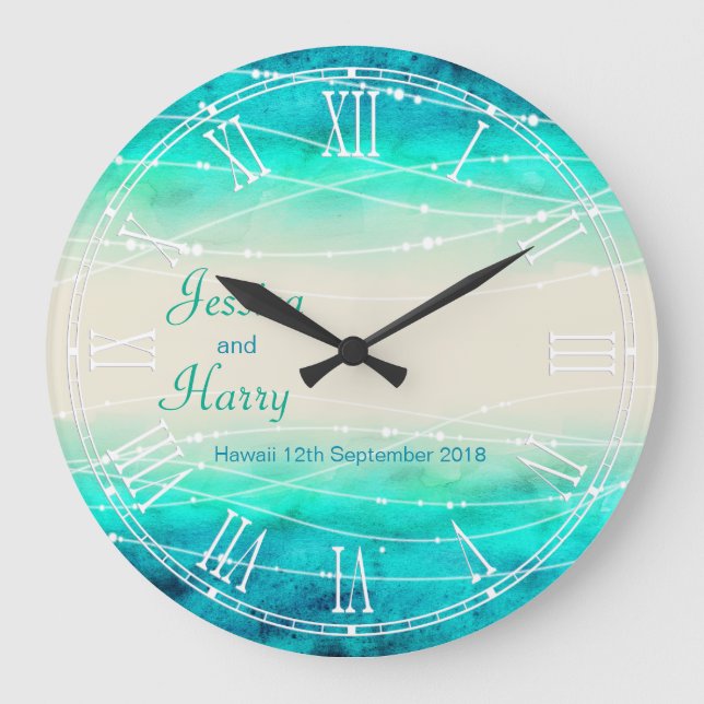 Modern painted sparkle seas wedding wall clock (Front)