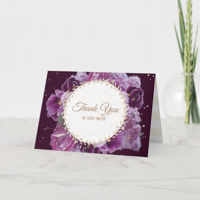 Modern Painted Violet Purple Gold Floral Thank You (Front)