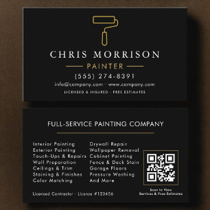 Modern Painter Black Gold QR Code Business Card