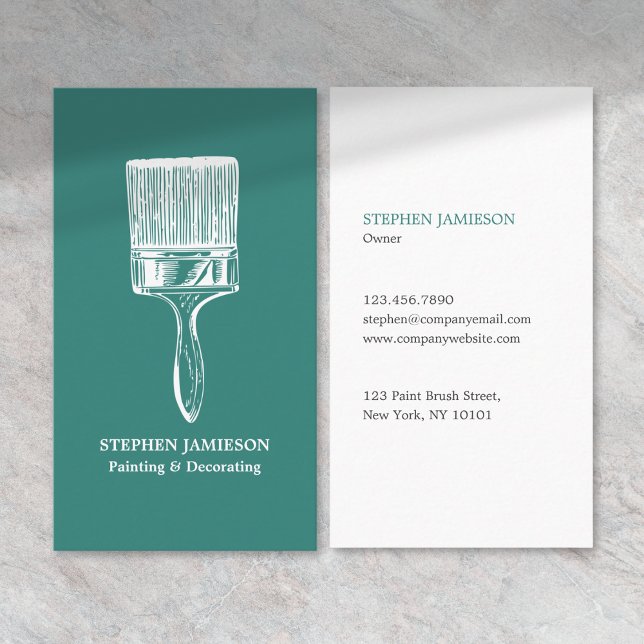 Modern Painter & Decorator Green and White Business Card (Creator Uploaded)