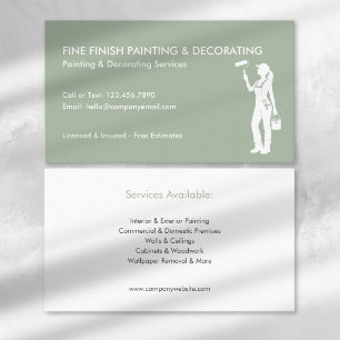Modern Painter & Decorator Tradeswoman Green White Business Card