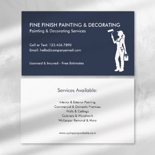 Modern Painter & Decorator Tradeswoman Navy White Business Card