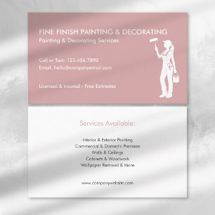 Modern Painter & Decorator Tradeswoman Pink White Business Card