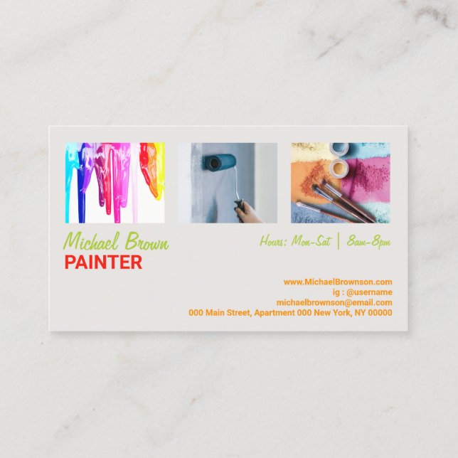 Modern Painter Design with Customisable Photo Business Card (Back)