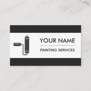 Modern Painter Paint Roller Brush Black & White Business Card