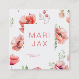 Modern painterly blush poppy flower and white square business card