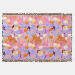 Modern Painterly Pink Lavender Floral Throw Blanket