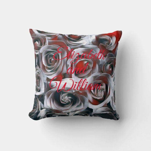 Modern Painting Black White Silver and Red Roses  Cushion (Front)