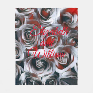 Modern Painting Black White Silver and Red Roses Fleece Blanket