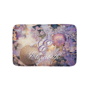 Modern Painting Christmas Tree Purple Decorations Bath Mat