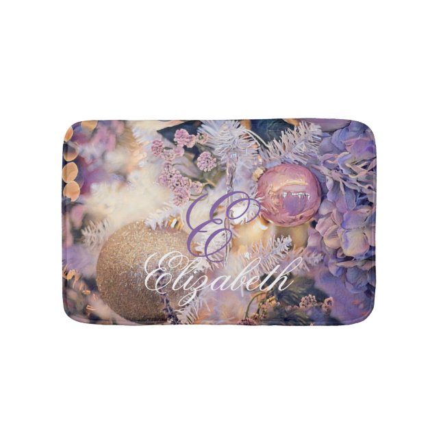 Modern Painting Christmas Tree Purple Decorations Bath Mat (Front)