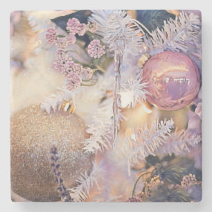 Modern Painting Christmas Tree Purple Decorations Stone Coaster