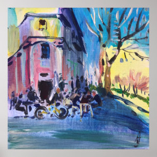 Modern painting city cafe poster