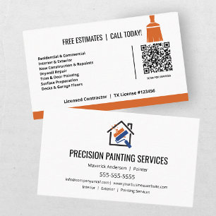 Modern Painting Contractor Orange Blue QR Code Business Card