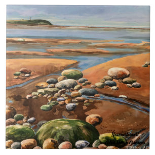 Modern Painting Greens/Browns Seascape Low Tide Tile