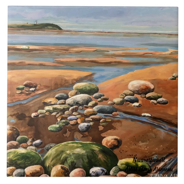 Modern Painting Greens/Browns Seascape Low Tide Tile (Front)