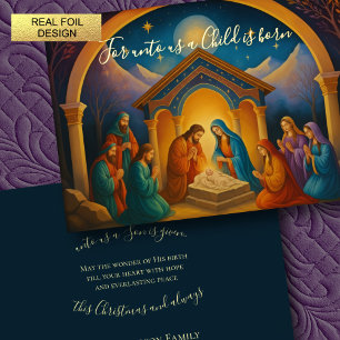 Modern Painting Nativity Scene Foil Holiday Card