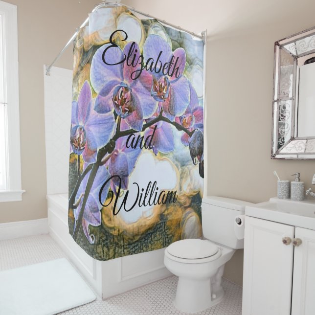 Modern Painting of a Purple Pink Orchid Flower Shower Curtain (In Situ)