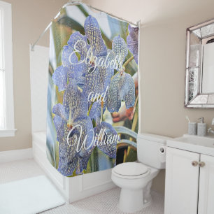 Modern Painting of Purple Blue Orchid Flowers Shower Curtain