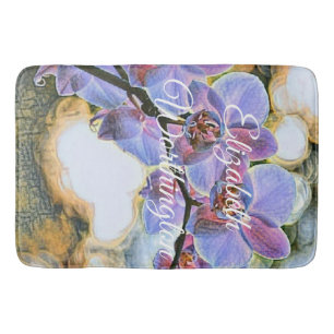 Modern Painting Purple Blue Orchid Flowers  Bath Mat