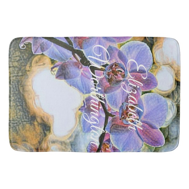 Modern Painting Purple Blue Orchid Flowers  Bath Mat (Front)