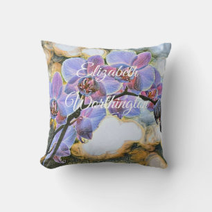 Modern Painting Purple Blue Orchid Flowers Cushion