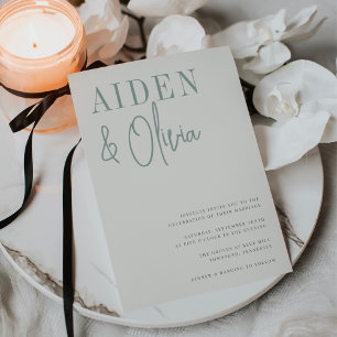 Modern Pair Forest Sage Green Typography Invitation