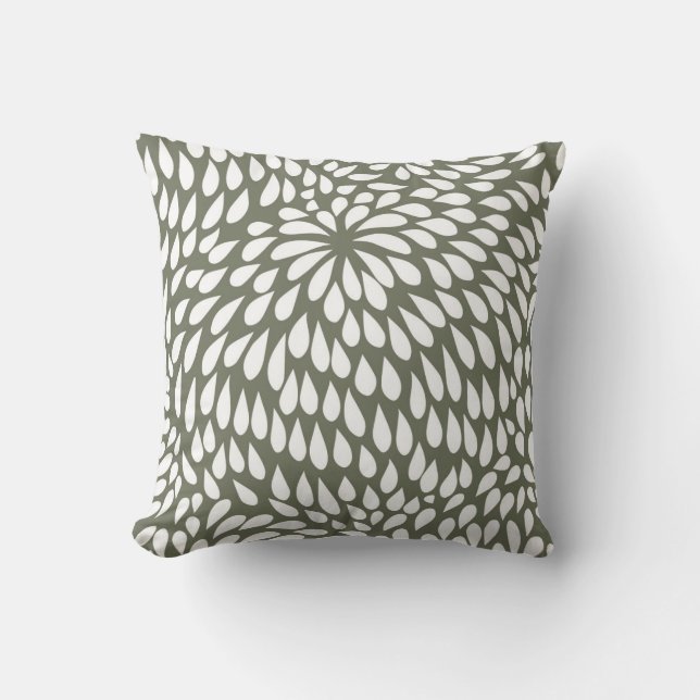 Modern Paisley Flower in Olive Green and White Cushion (Front)