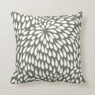 Modern Paisley Flower in Olive Green and White Cushion