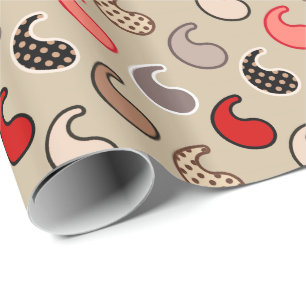 Modern Paisley pattern, Beige, Red, Grey and Coral Wrapping Paper