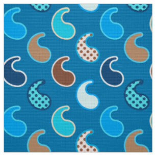 Modern Paisley pattern, Cerulean Blue, Tan & Aqua Fabric