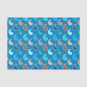 Modern Paisley pattern, Cerulean Blue, Tan & Aqua Tissue Paper