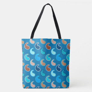 Modern Paisley pattern, Cerulean Blue, Tan & Aqua Tote Bag