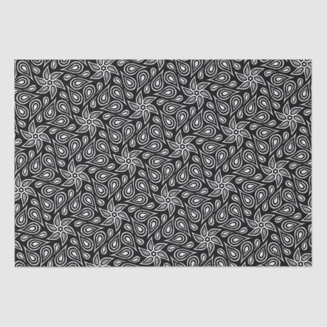 Modern Paisley Pattern Cool Black And White Floral Tissue Paper (Front)