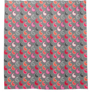 Modern Paisley pattern, Coral, Pink on Grey / Grey Shower Curtain