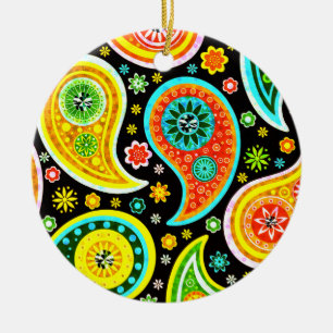 Modern Paisley Pattern - Diamond Studs Ceramic Tree Decoration