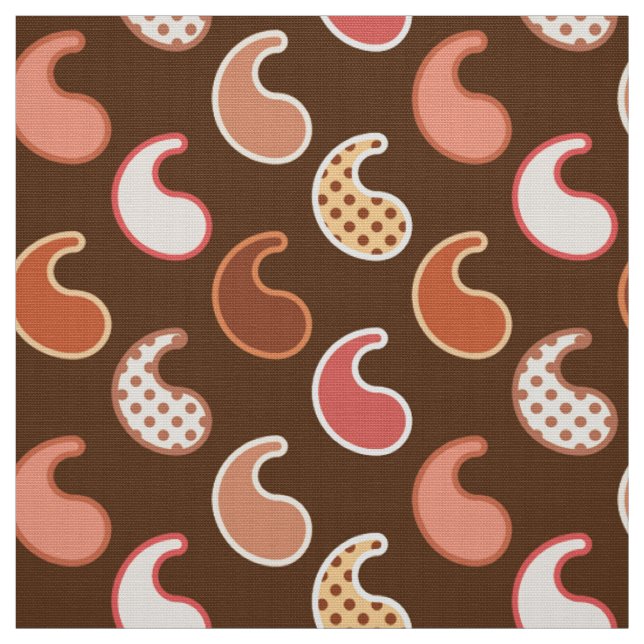 Modern Paisley pattern, Earth Tones, Cocoa Brown Fabric (Swatch)