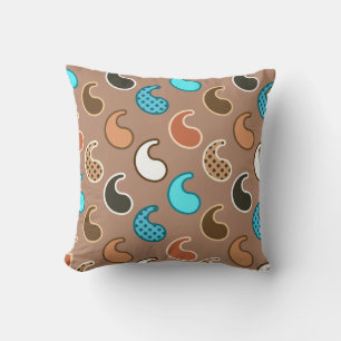Modern Paisley pattern, Taupe, Turquoise and Rust Cushion