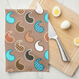 Modern Paisley pattern, Taupe, Turquoise and Rust Tea Towel