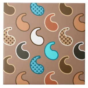 Modern Paisley pattern, Taupe, Turquoise and Rust Tile