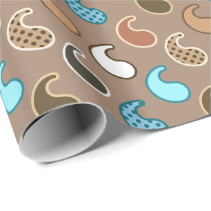 Modern Paisley pattern, Taupe, Turquoise and Rust Wrapping Paper