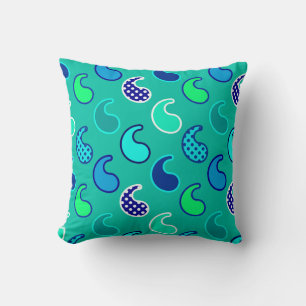 Modern Paisley pattern, Turquoise, Blue and Aqua Cushion