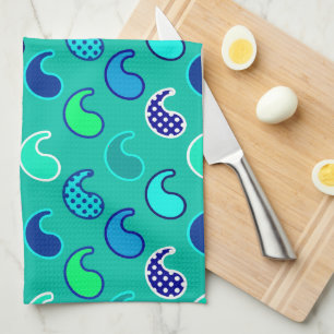 Modern Paisley pattern, Turquoise, Blue and Aqua Tea Towel