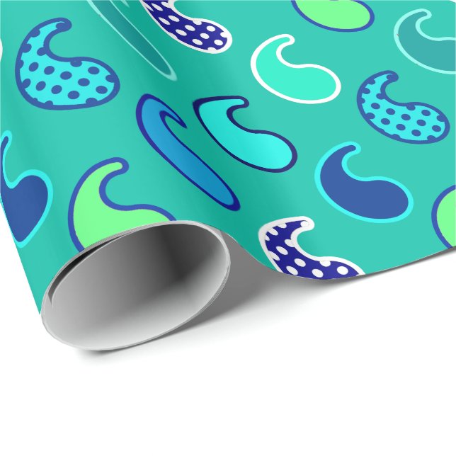 Modern Paisley pattern, Turquoise, Blue and Aqua Wrapping Paper (Roll Corner)
